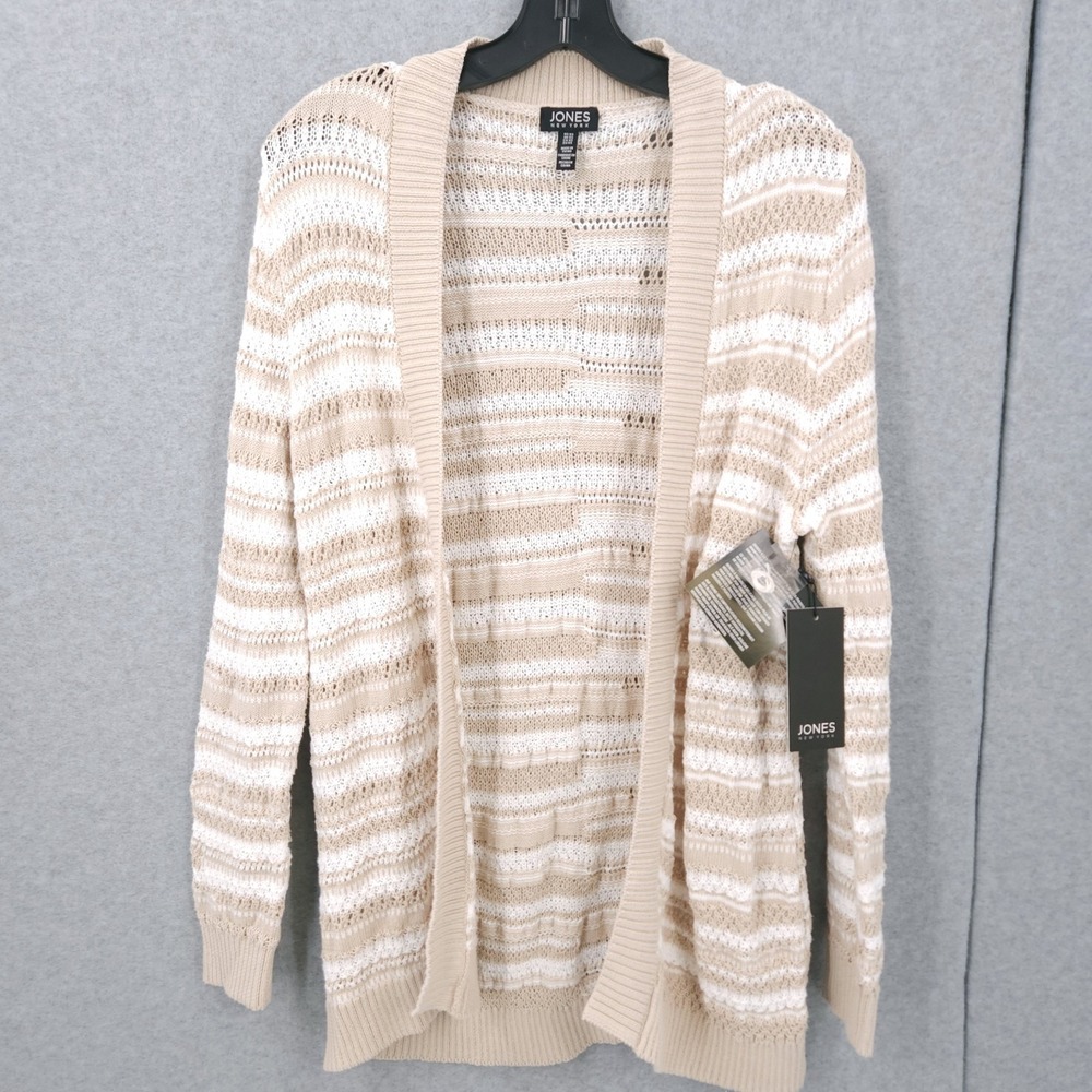 Jones New York Textured Open Front Long Sleeve Natural Cardigan‎ Womens Size L